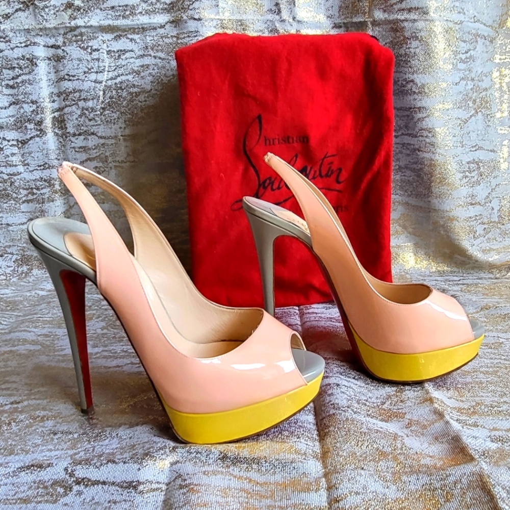 Christian Louboutin peep toe colorblock slingback platforms size 39